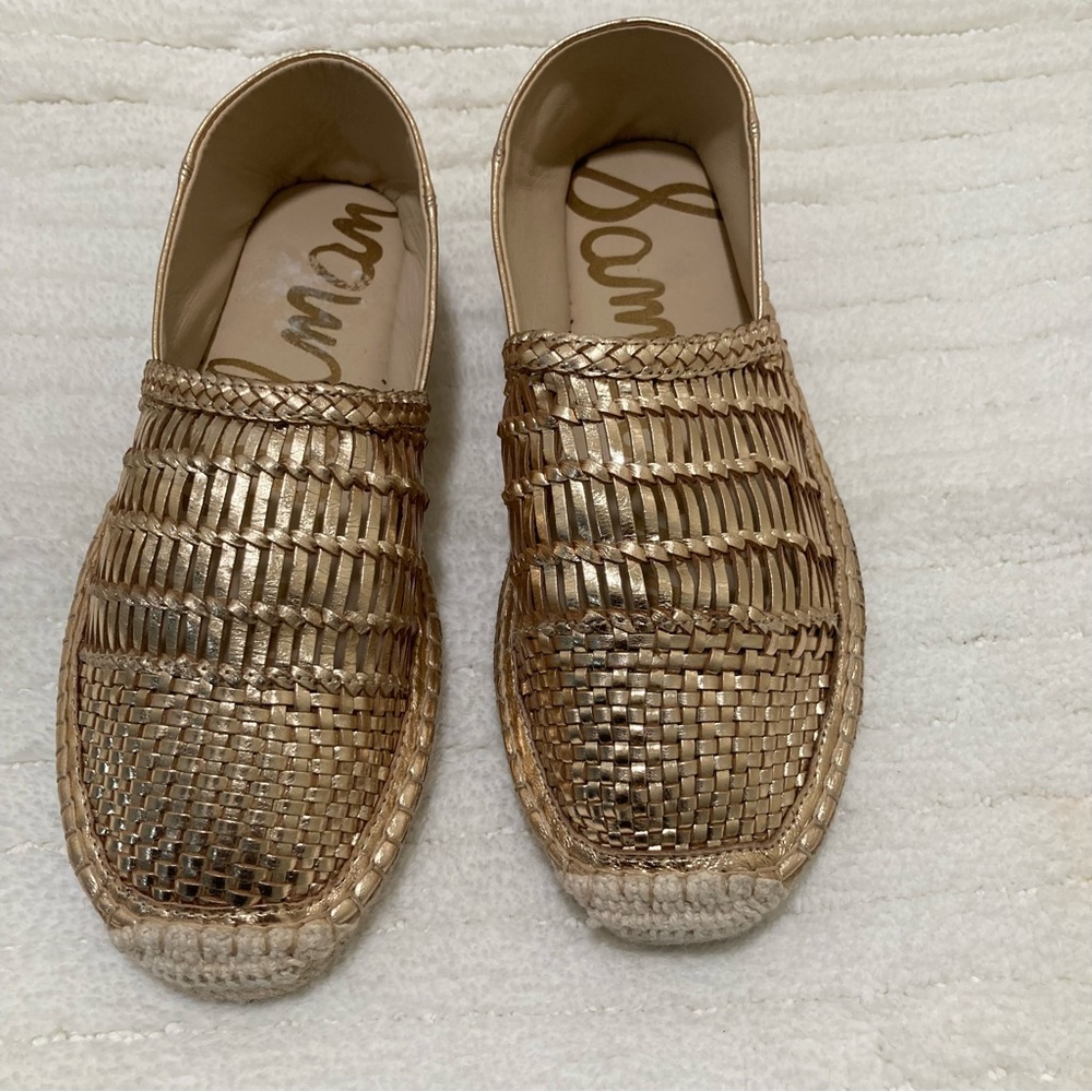 NEW Sam Edelman Women's Metallic Gold Pen' Woven Leather Espadrille Flats 8M